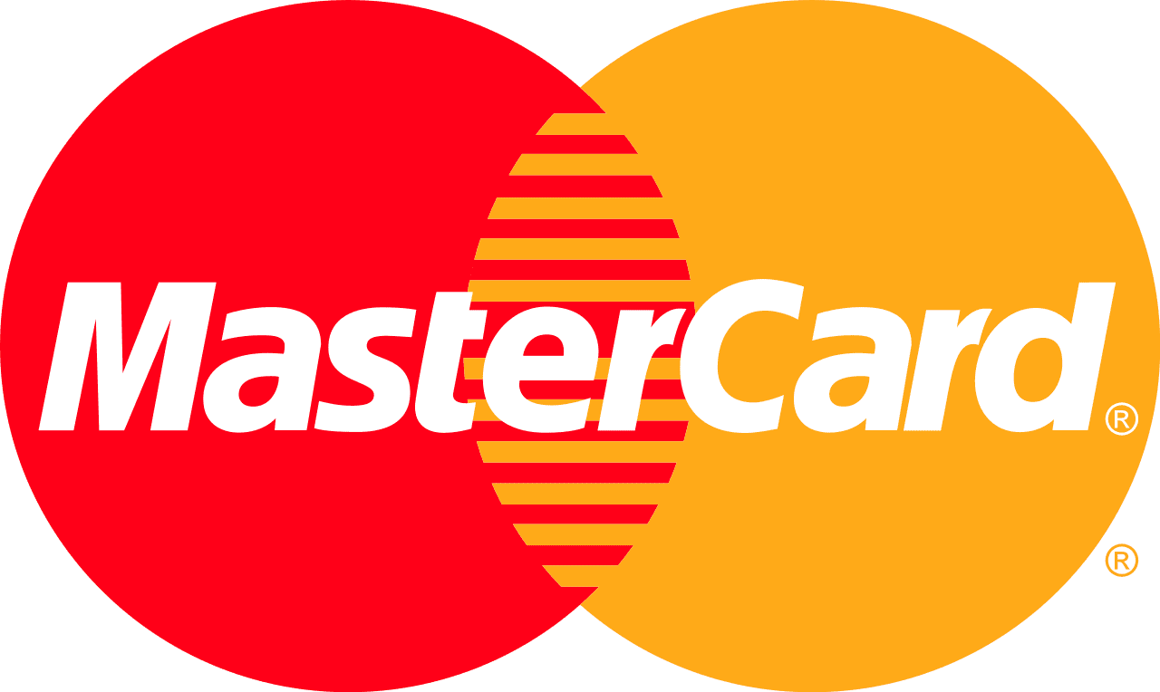 Mastercard-logo med overlappende røde og gule sirkler.