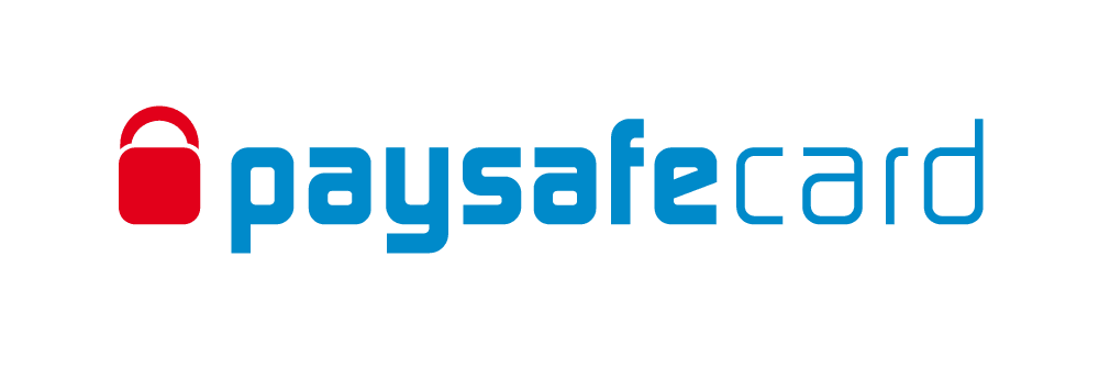 Logoen til paysafecard med et rødt hengelåssymbol og firmanavnet med blå skrift.
