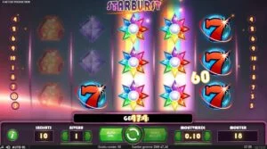 Spillebrettet i Starburst med edelstener og gevinstvisning