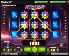 Spillebrettet i Starburst med edelstener og gevinstvisning