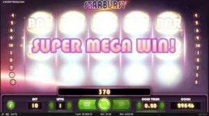 Starburst med meldingen Super Mega Win