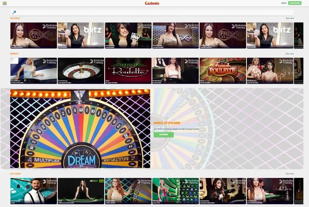 Cashmio live casino