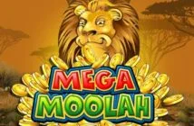 Mega Moolah-logo med løve