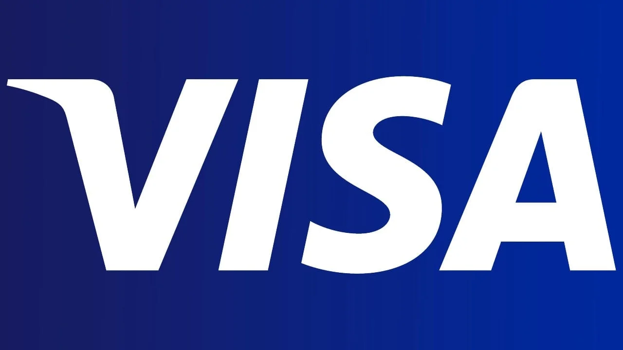 Visa som betalingsmetode merkevarelogo på blå bakgrunn.