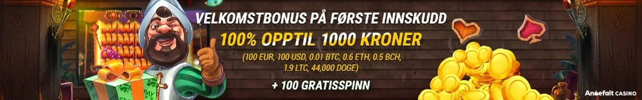 Fastpay Casino-banner med Gonzo, gullmynter og velkomsttilbud