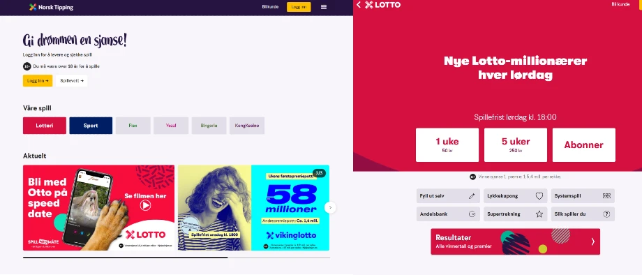 Norsk Tipping online nettside 2022