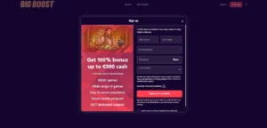 Her registrerer du din konto på Big Boost Casino